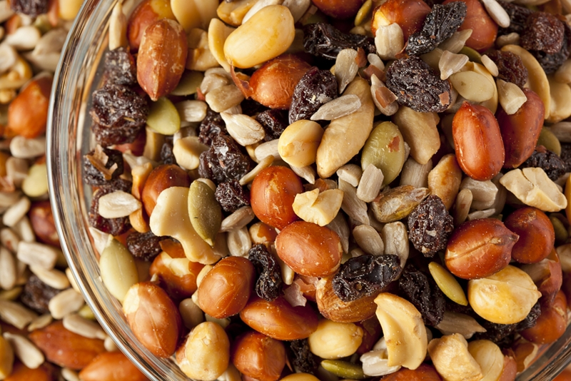 Whole ingredients are best for trail mix. 