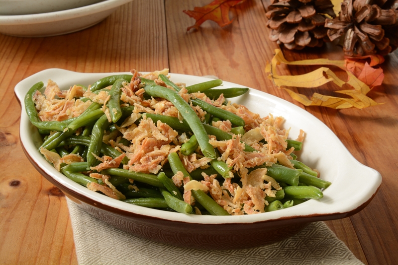 This green bean casserole has less fat and fewer calories.